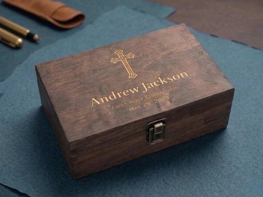 First Communion Memory Box Walnut stain