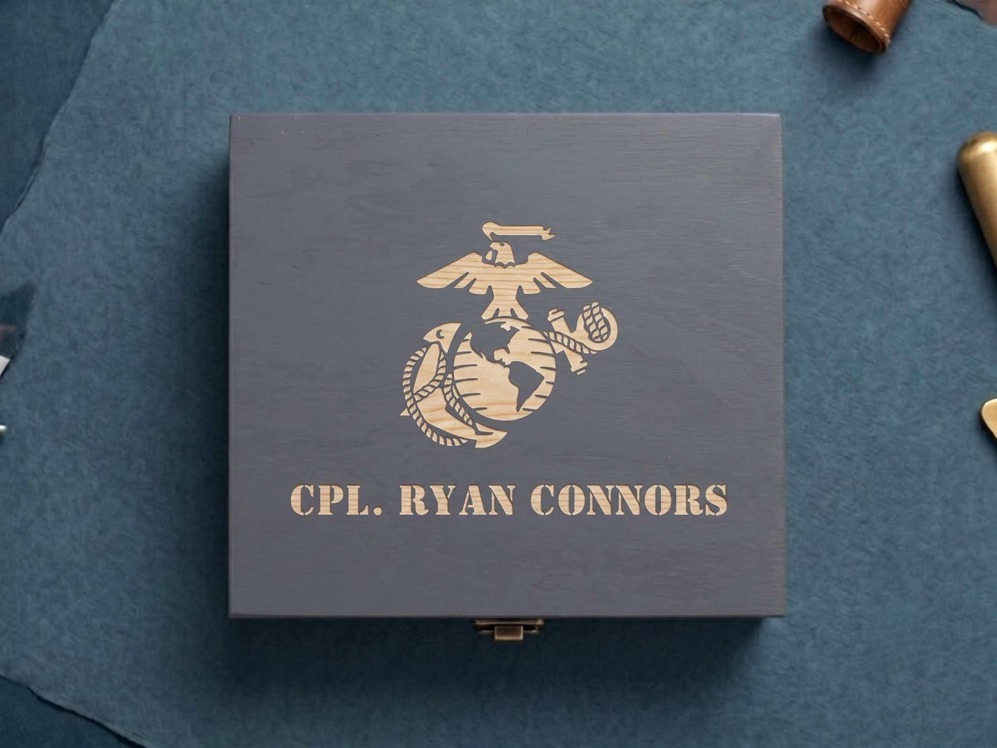 Personalized US Marines Memory Box Grey Stain