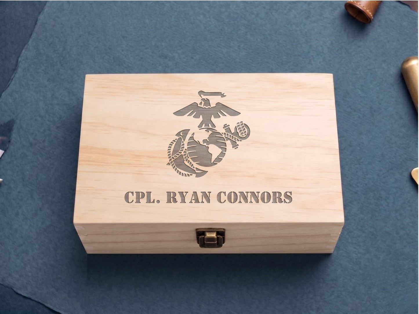 Personalized US Marines Memory Box Natural Finish