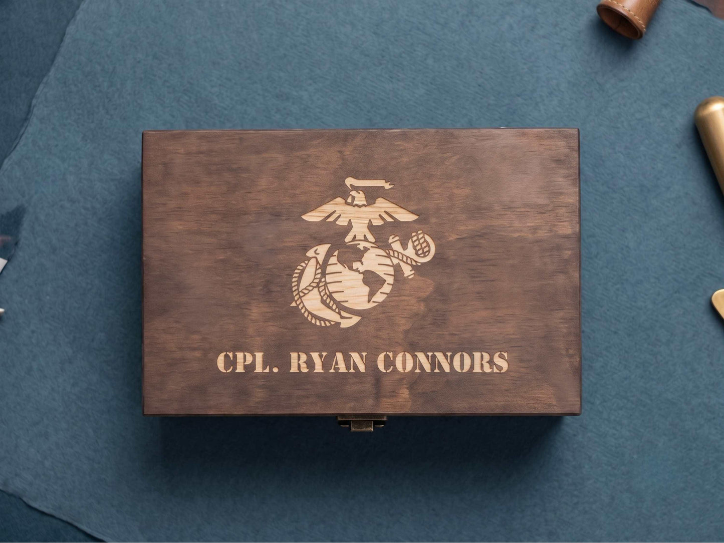 Personalized Marines Memory Box - Custom Wooden Military Keepsake Gift