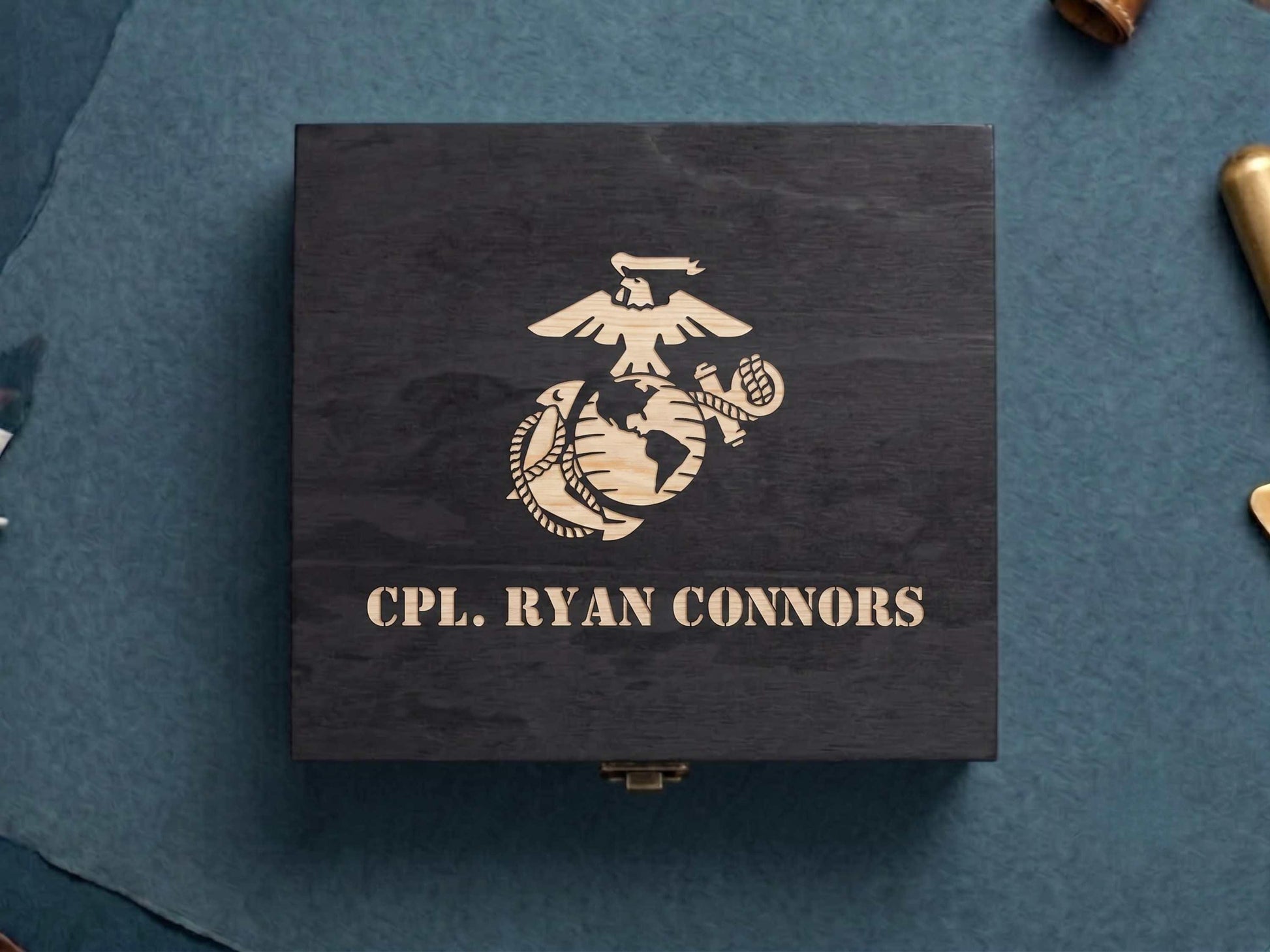 Personalized US Marines Memory Box Black Stain