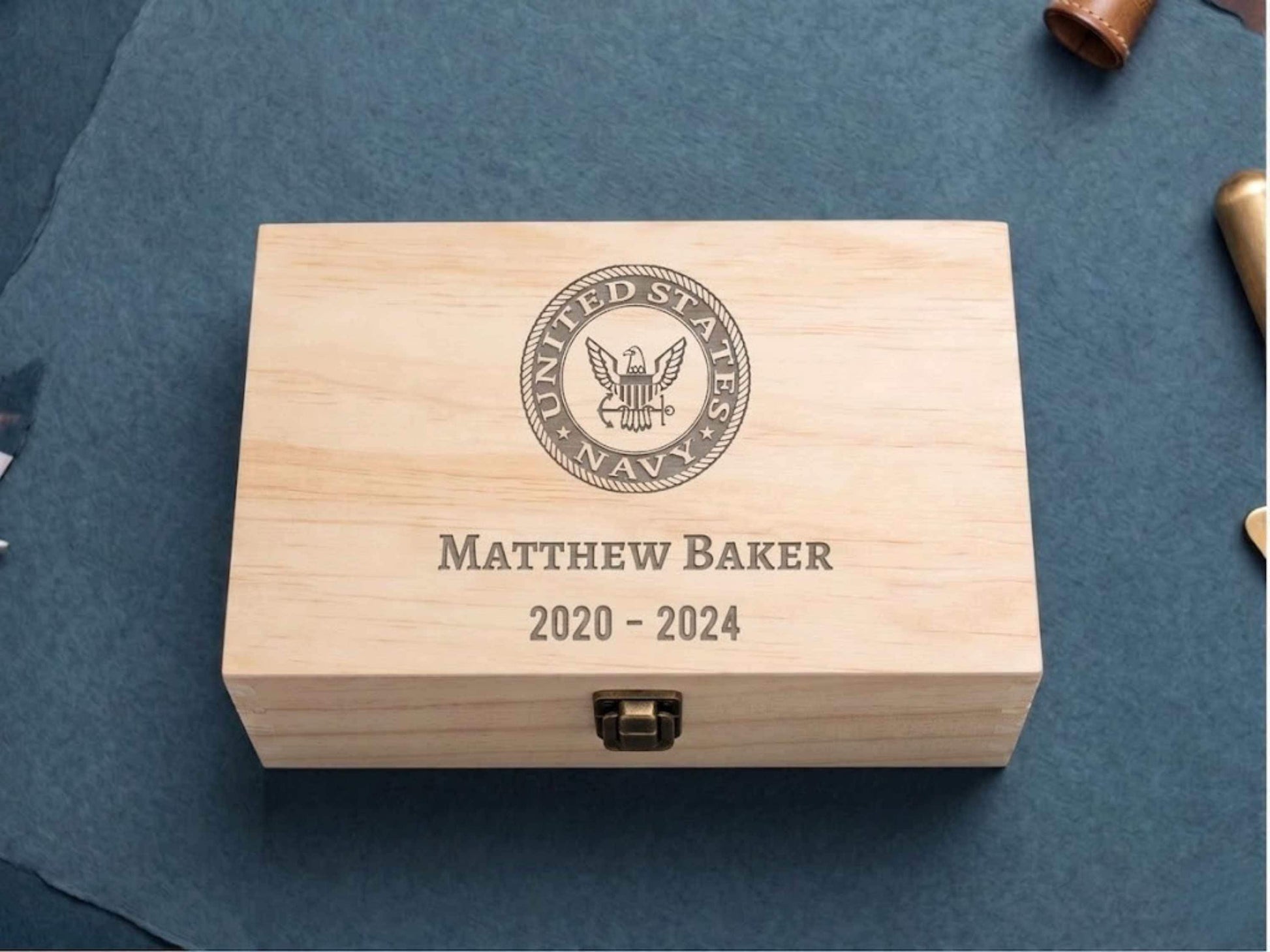 Personalized Navy Memory Box Natural Pine