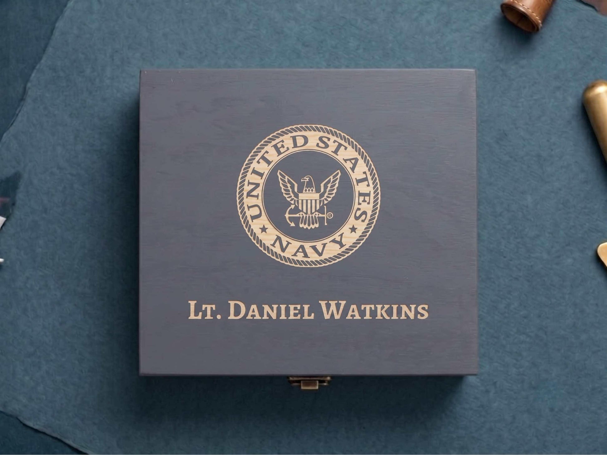 Personalized Navy Memory Box Grey Stain