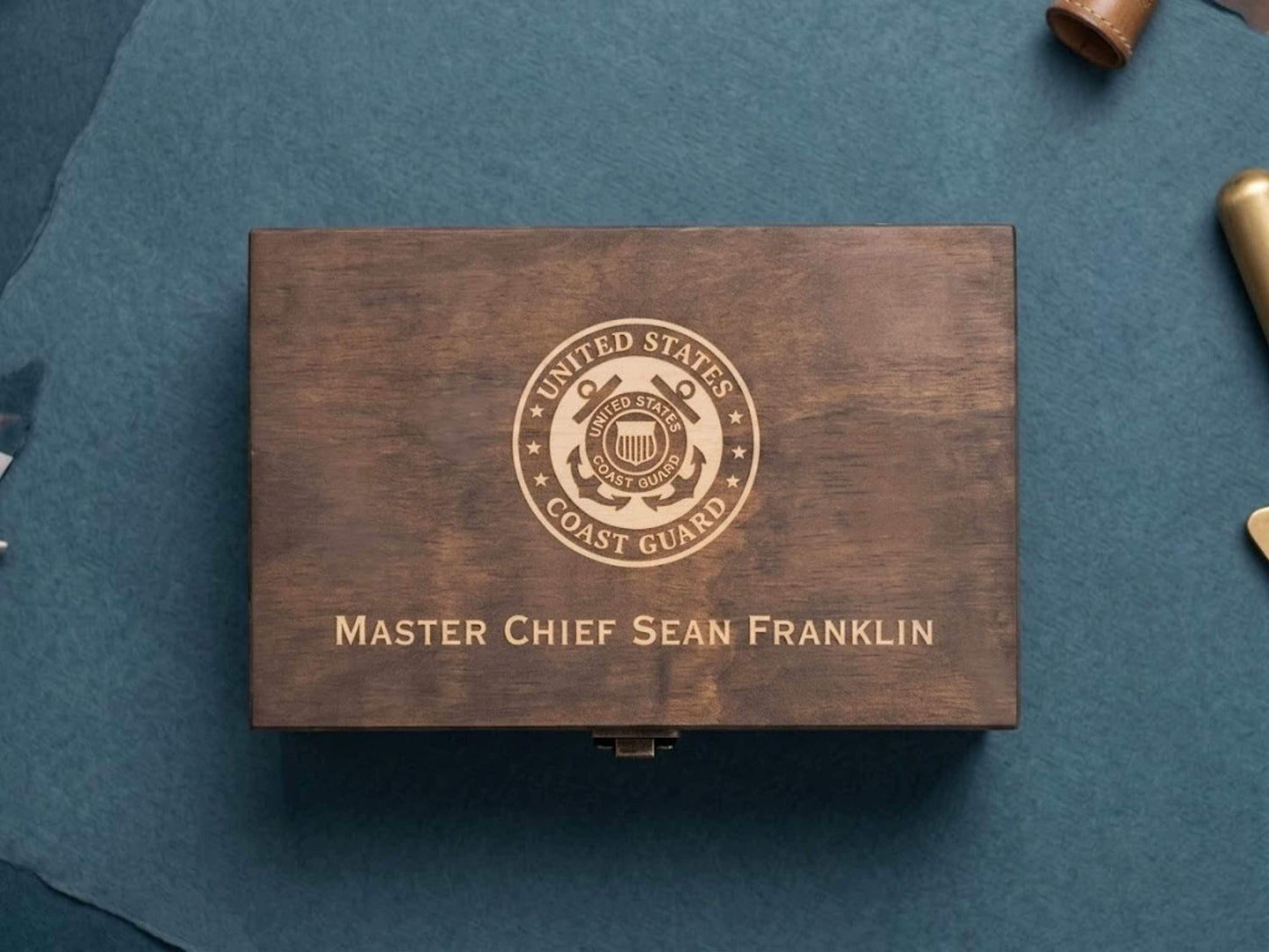 Personalized US Coast Guard Memory Box Walnut Finish