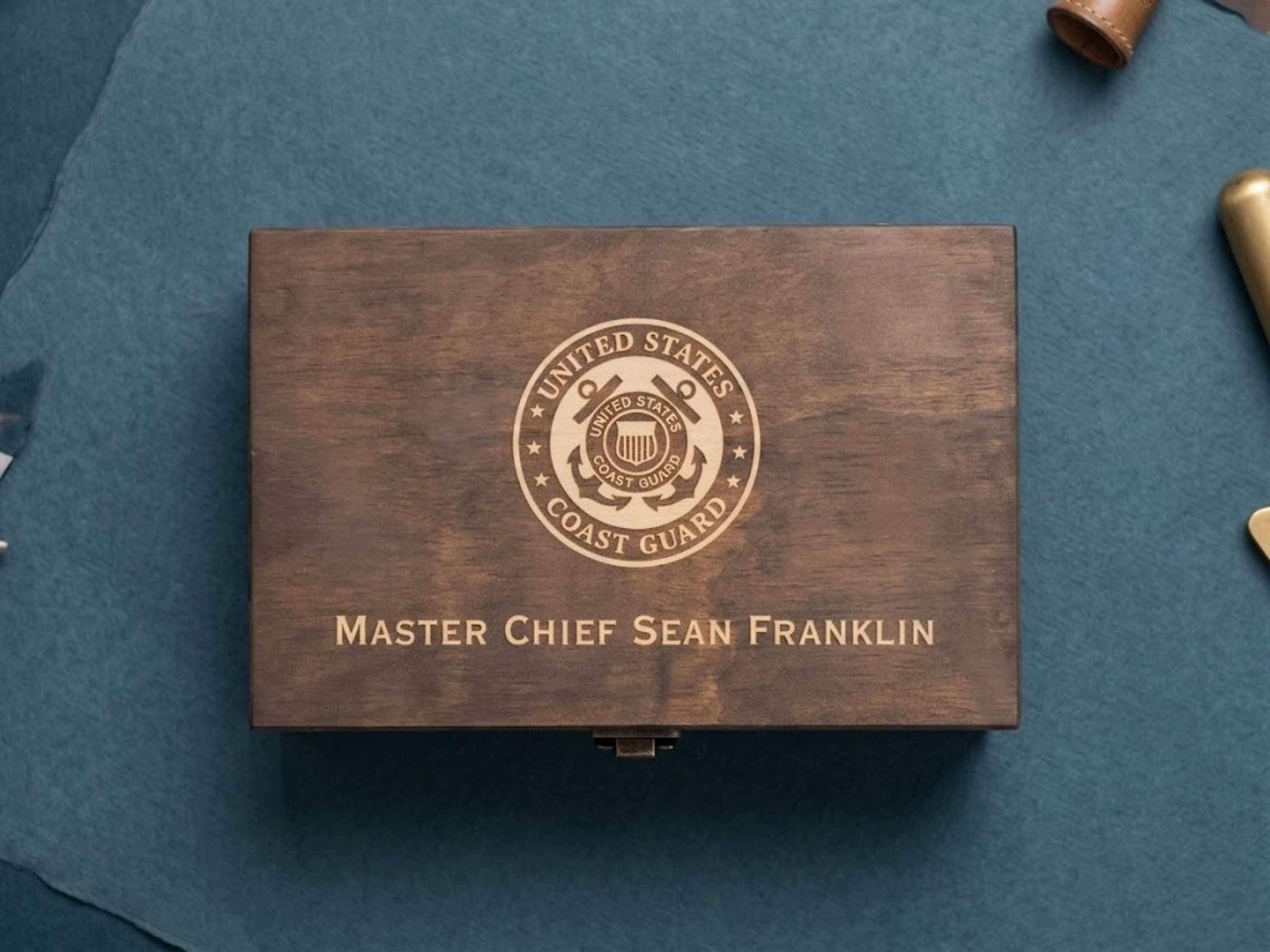 Personalized US Coast Guard Memory Box Walnut Finish