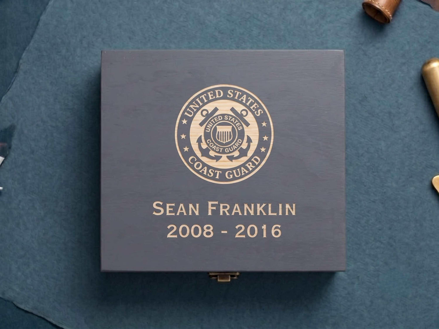 Personalized US Coast Guard Memory Box Grey Stain