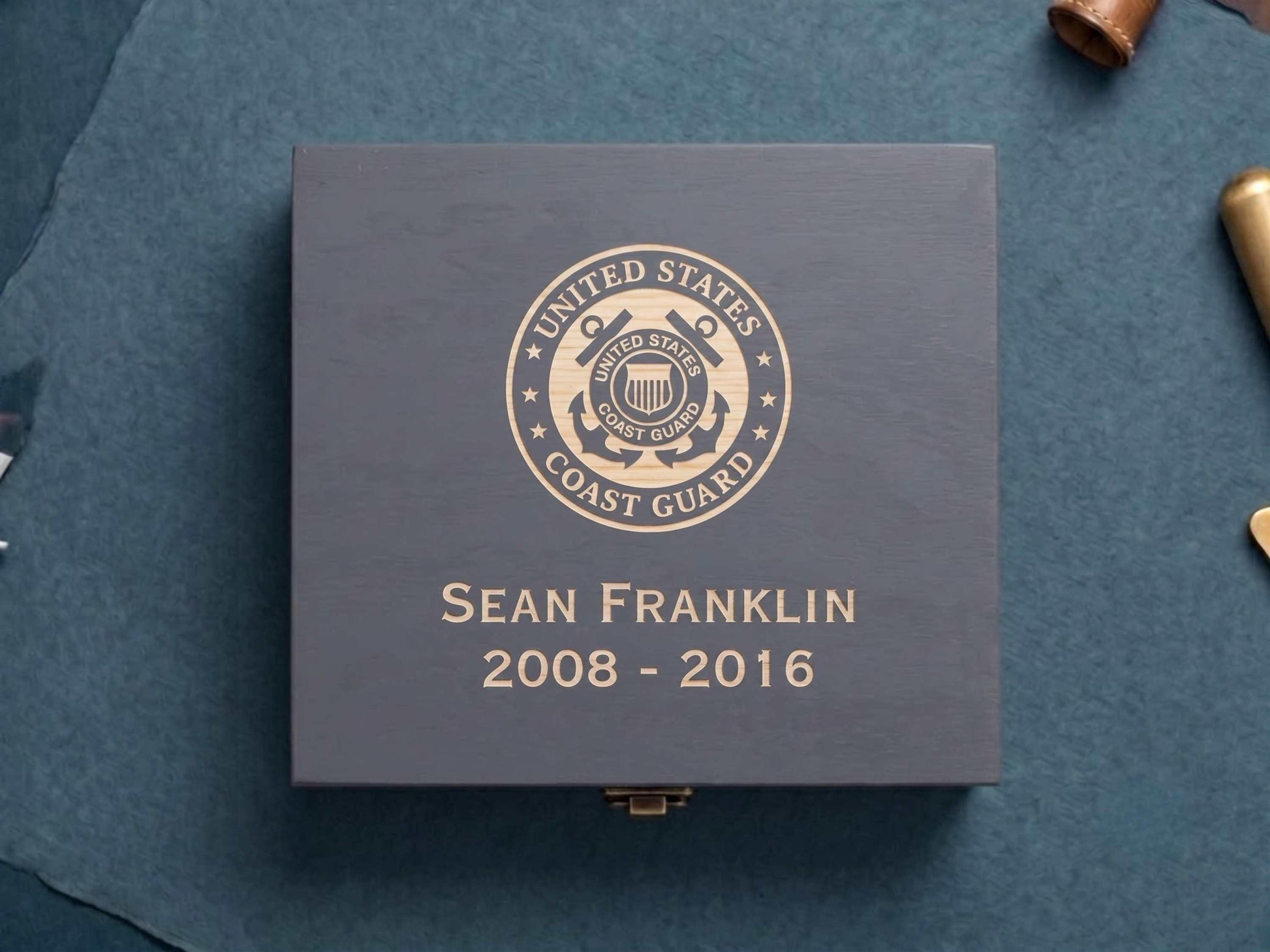 Personalized US Coast Guard Memory Box Grey Stain