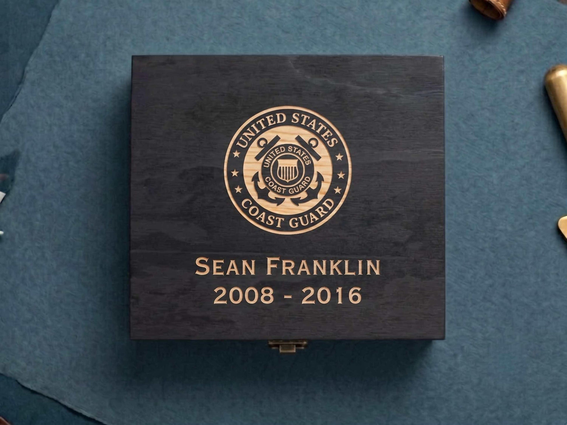 Personalized US Coast Guard Memory Box Black Stain