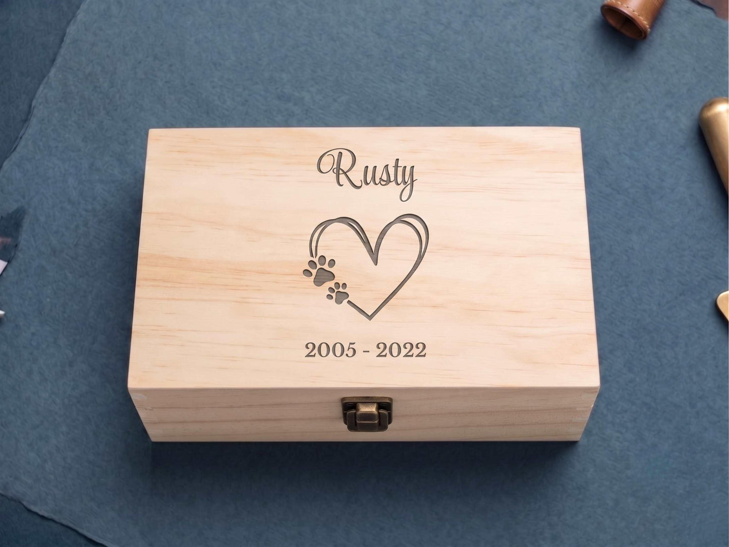 Personalized Dog Memorial Memory Box Natural Finish