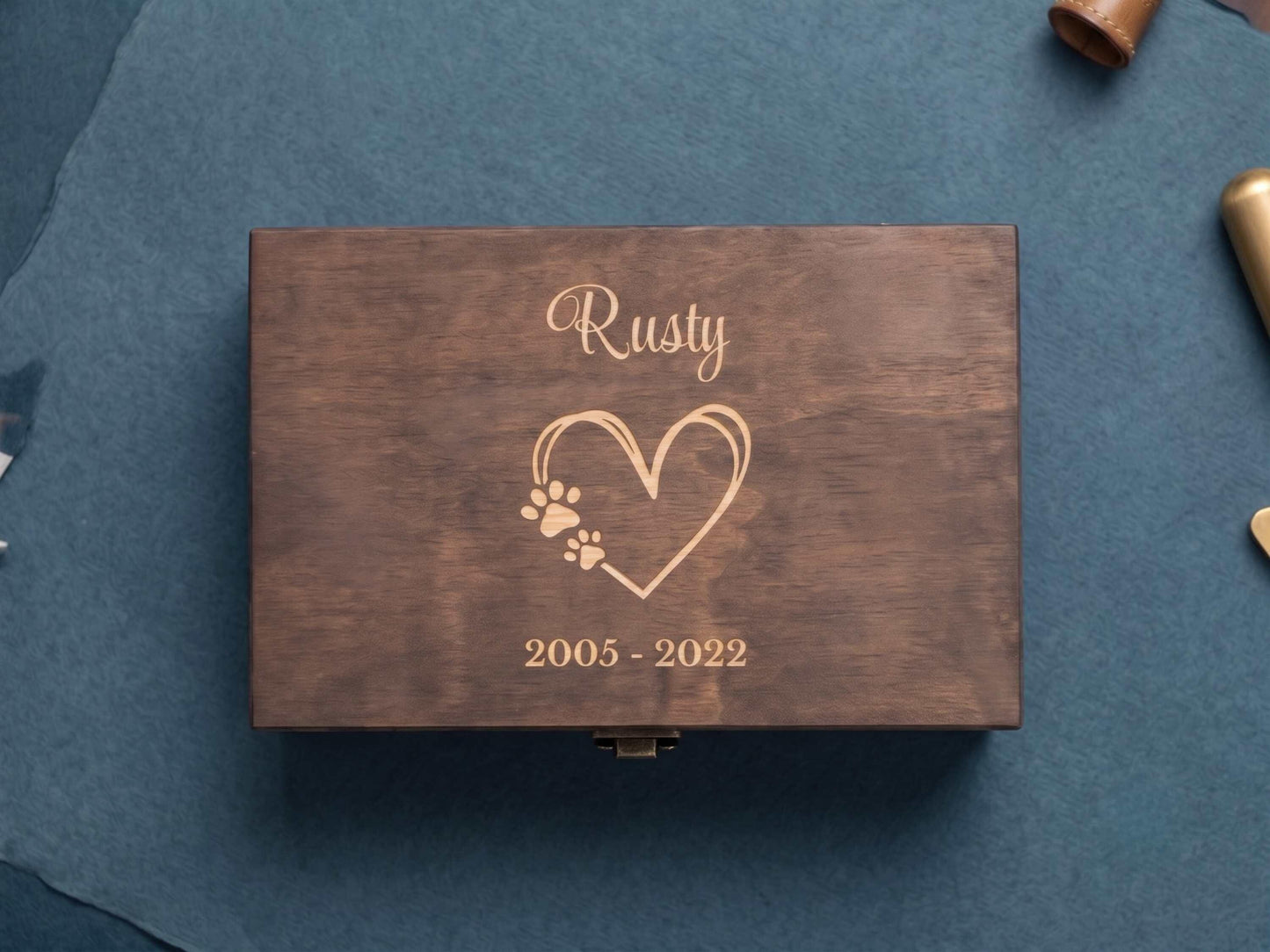 Personalized Dog Memorial Memory Box Walnut Stain