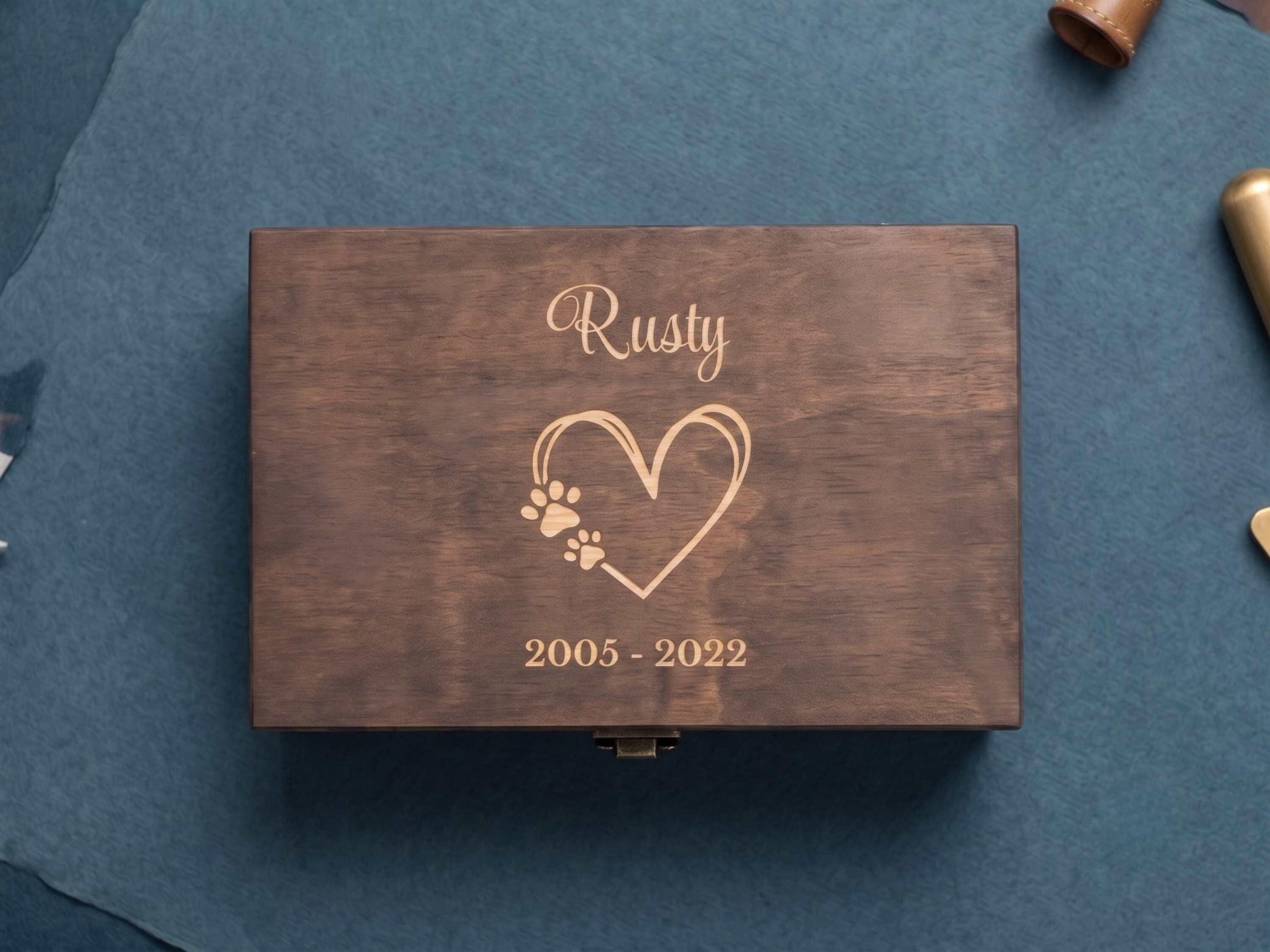 Personalized Dog Memorial Memory Box Walnut Stain