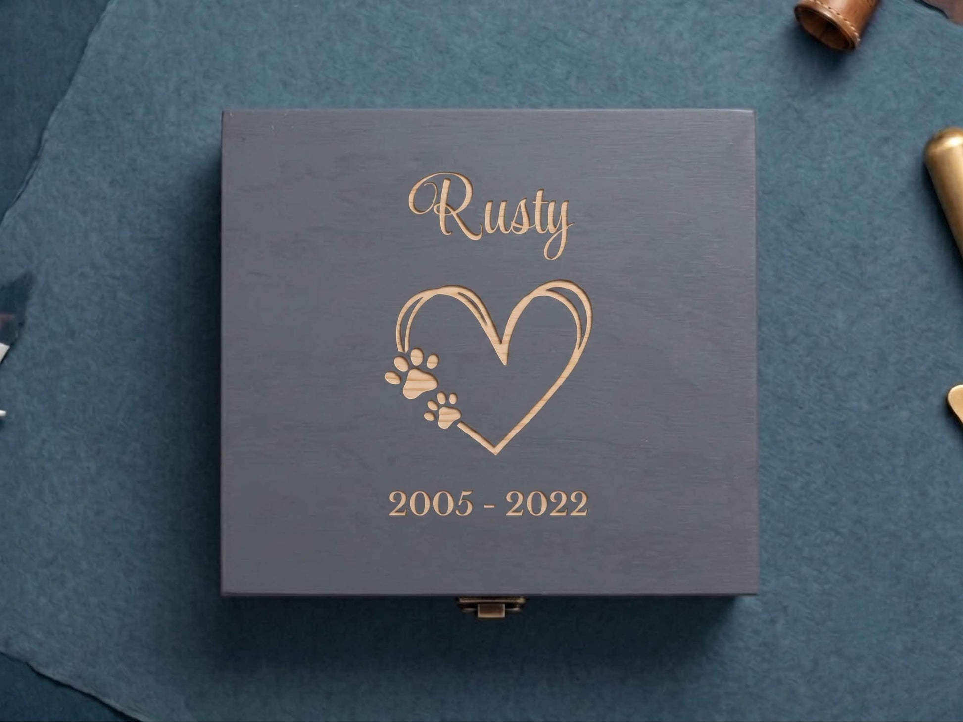 Personalized Dog Memorial Memory Box Grey Finish
