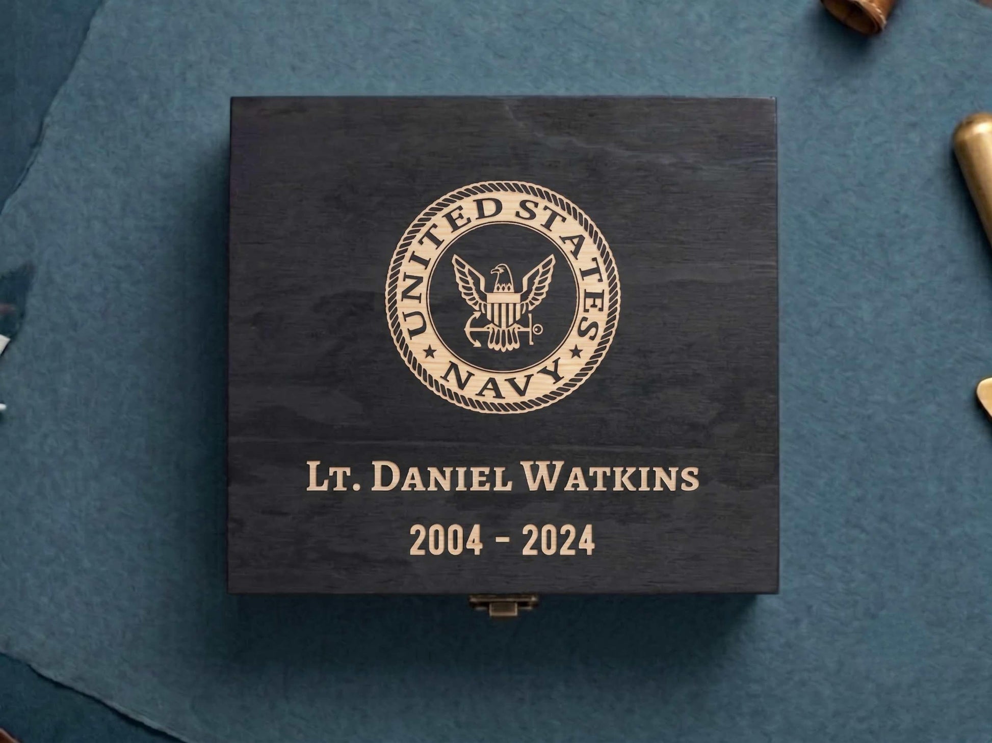Personalized Navy Memory Box Black Stain