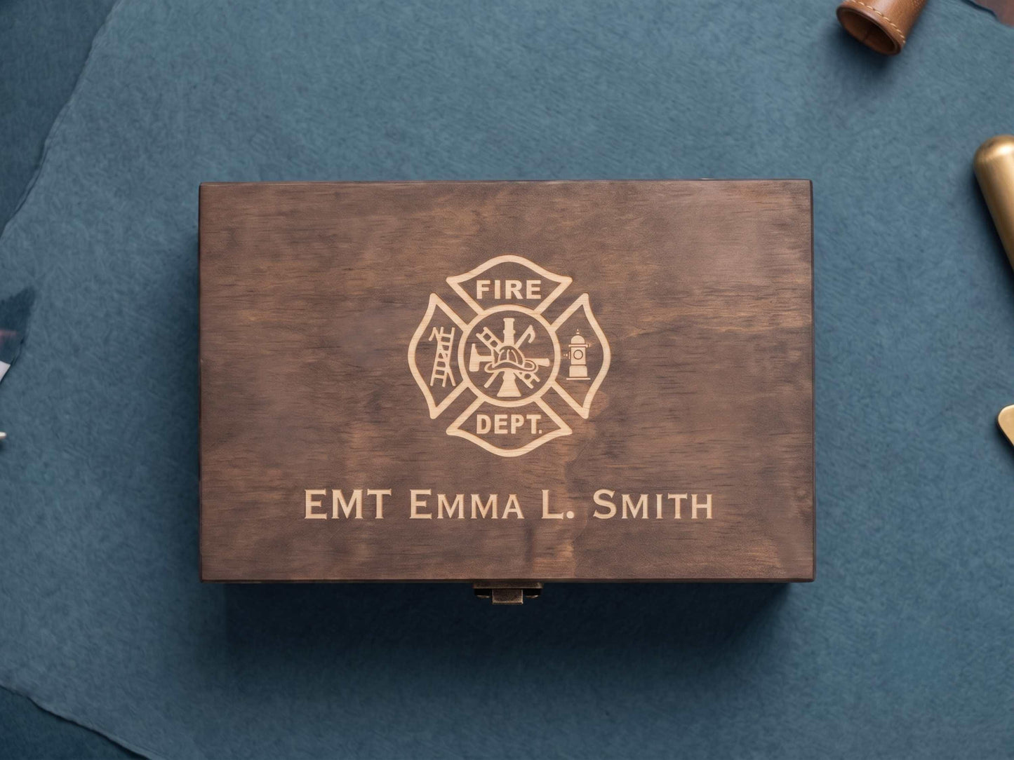 Personalized Fire Fighter Memory Box Walnut Stain
