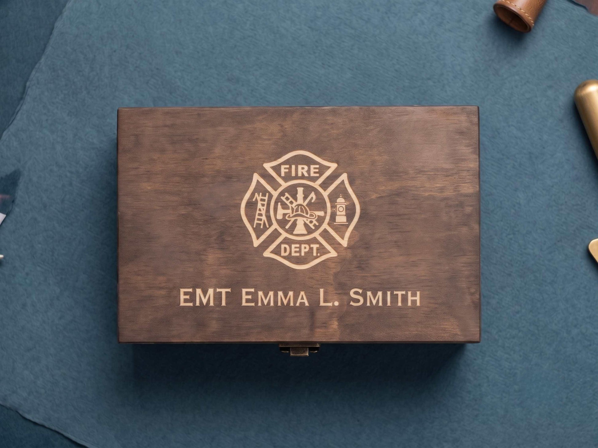Personalized Fire Fighter Memory Box Walnut Stain