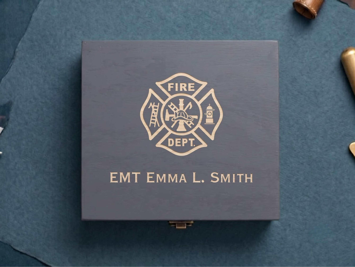 Personalized Fire Fighter Memory Box Grey Stain