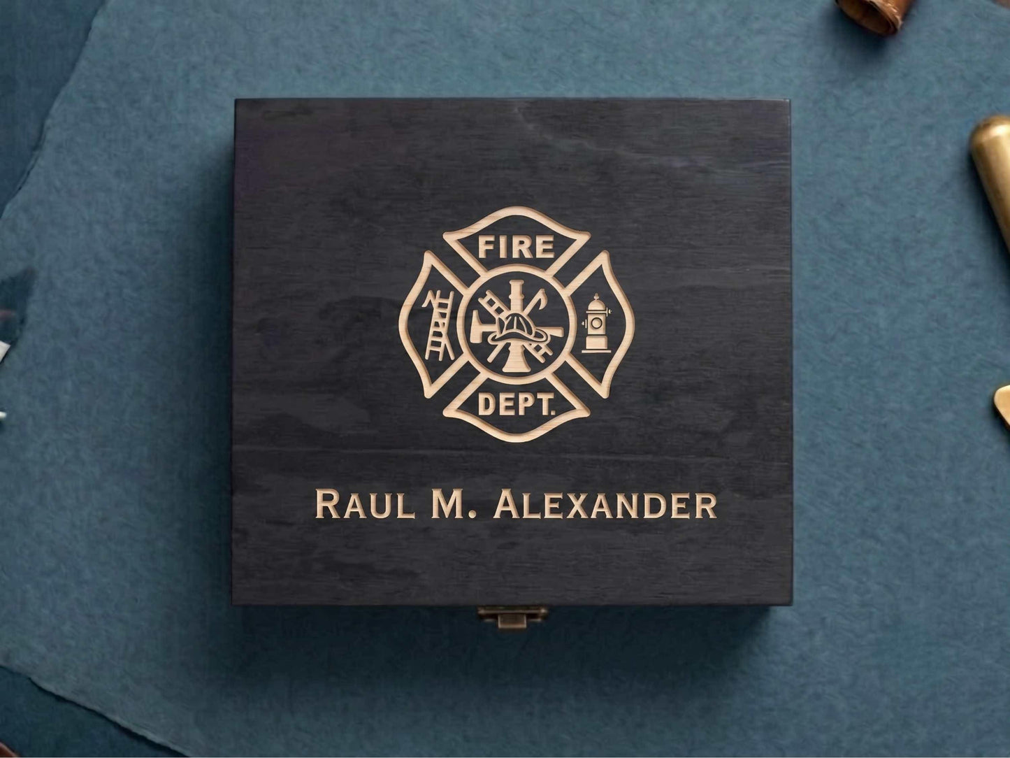 Personalized Fire Fighter Memory Box Black Stain