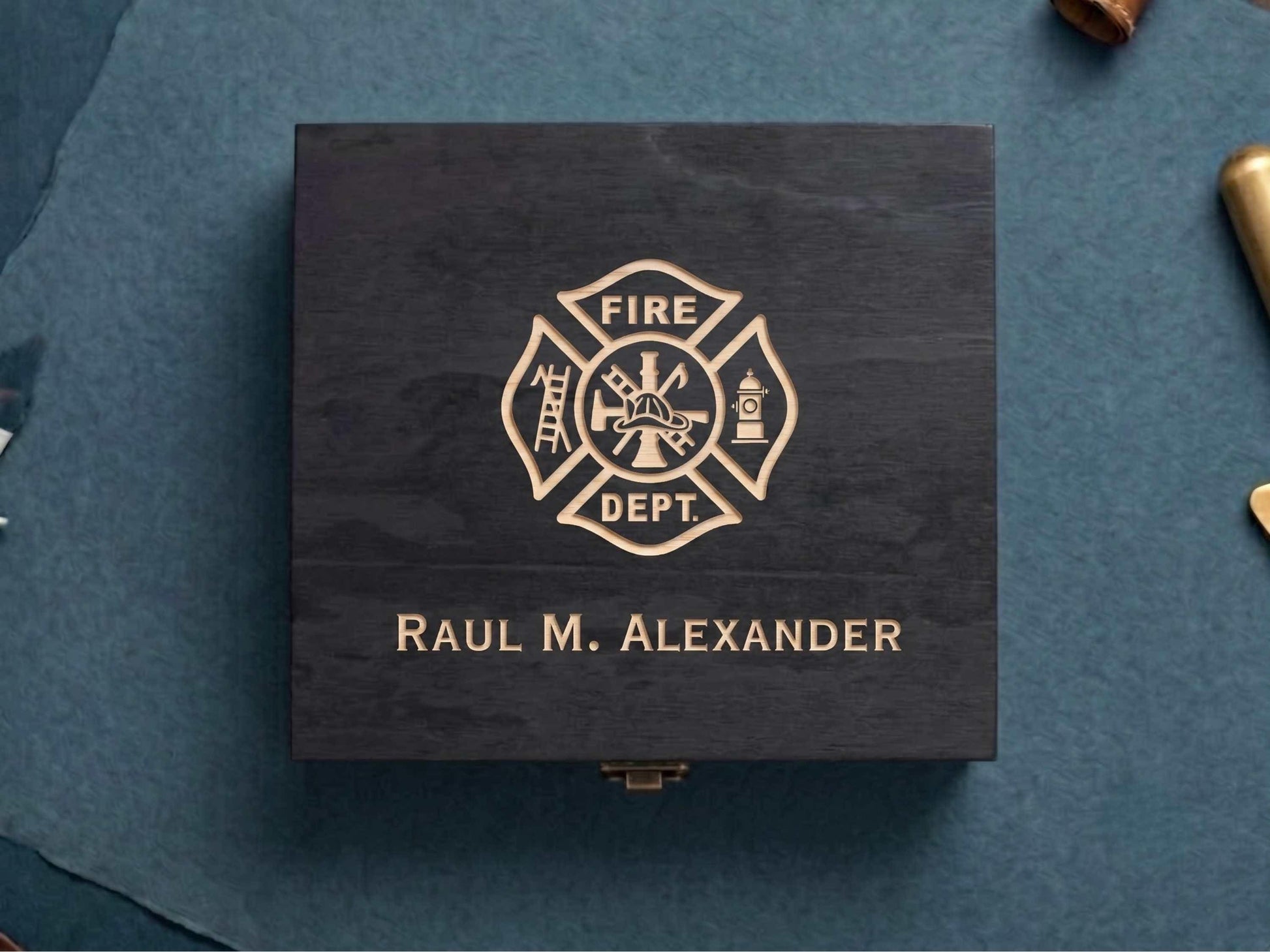 Personalized Fire Fighter Memory Box Black Stain