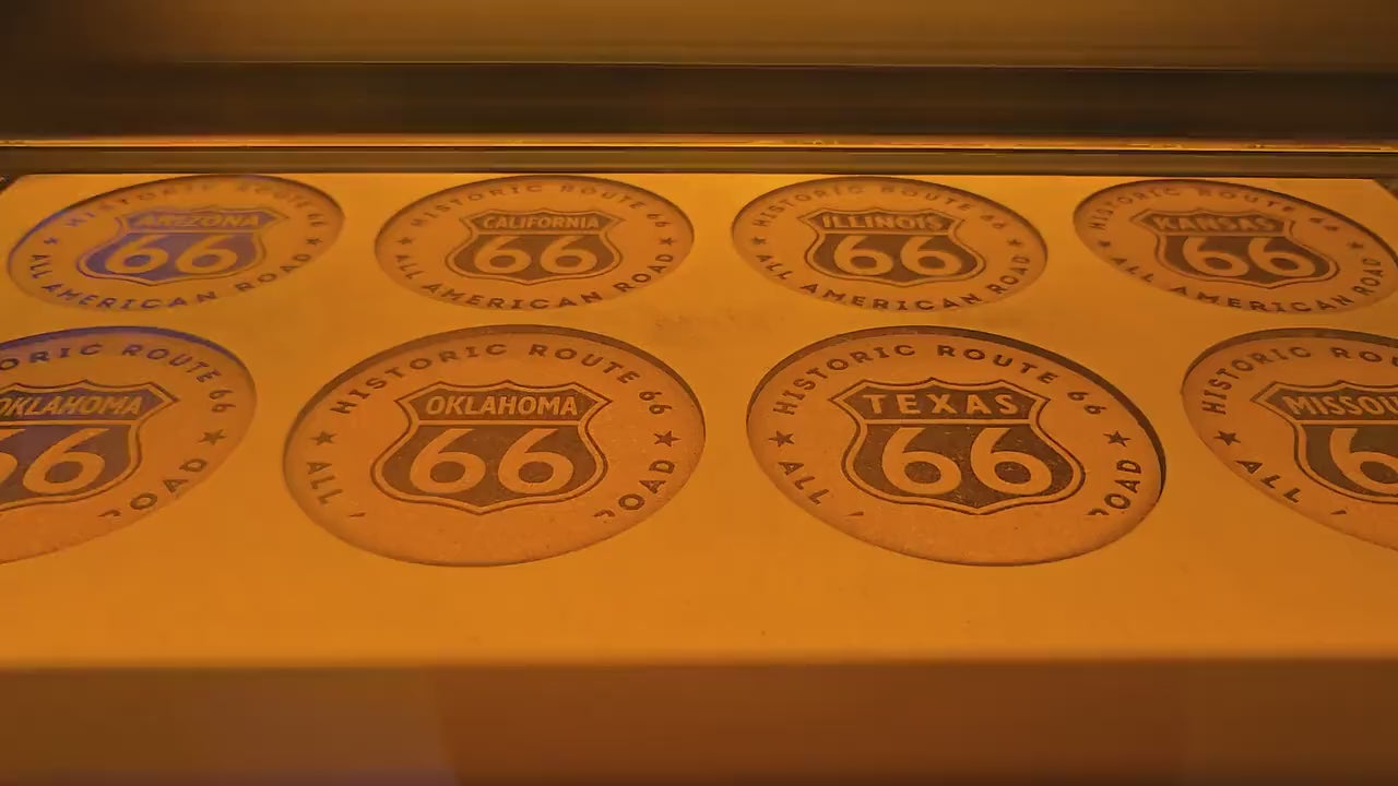 Route 66 Cork Coaster Set - Pick Your State or Full Set -Historic All American Road Coasters, Road Trip Souvenir, Americana Traveler Gift